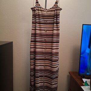 No Boundaries Tan Multi-Stripe Button Front Maxi Dress